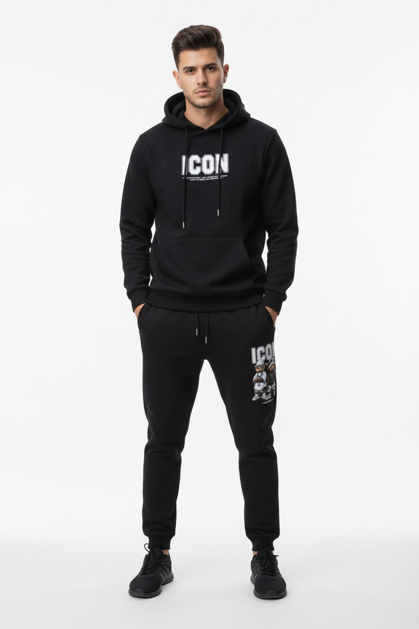 Chándal negro frontal fondo blanco
